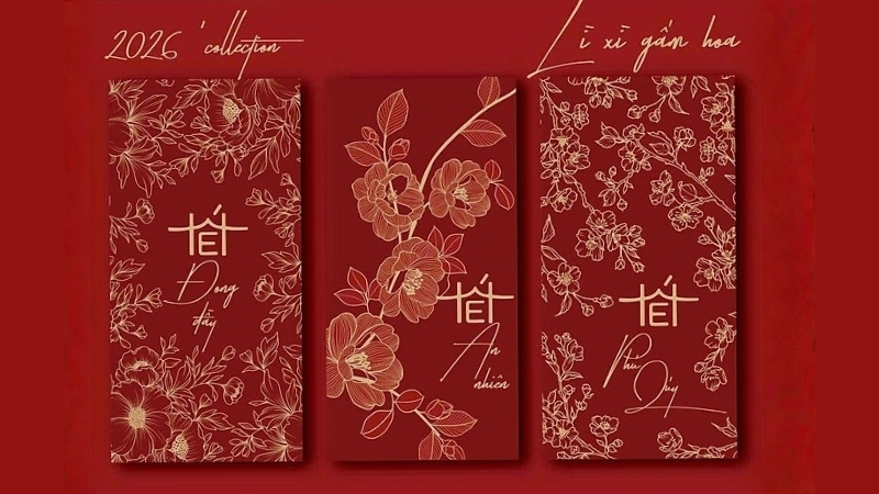 Bộ bao l&igrave; x&igrave; Tết m&agrave;u đỏ họa tiết hoa văn &eacute;p kim sang trọng