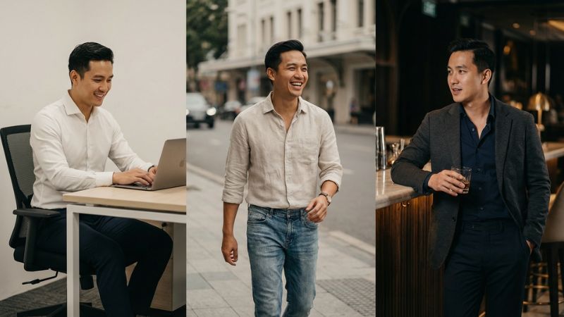 Giao diện ho&agrave;n hảo cho mọi sự kiện chỉ với c&aacute;ch biến tấu linh hoạt chiếc &aacute;o sơ mi nam