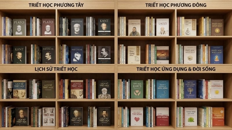 S&aacute;ch triết học tại Tiki gồm triết T&acirc;y, triết Đ&ocirc;ng, lịch sử triết học v&agrave; triết học ứng dụng đời sống