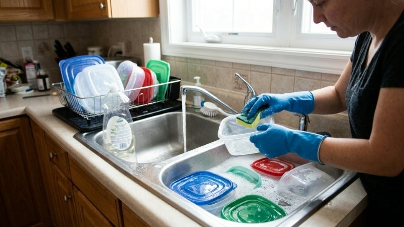 Vệ sinh bằng m&uacute;t mềm, khử m&ugrave;i bằng baking soda v&agrave; lu&ocirc;n mở nắp khi d&ugrave;ng l&ograve; vi s&oacute;ng