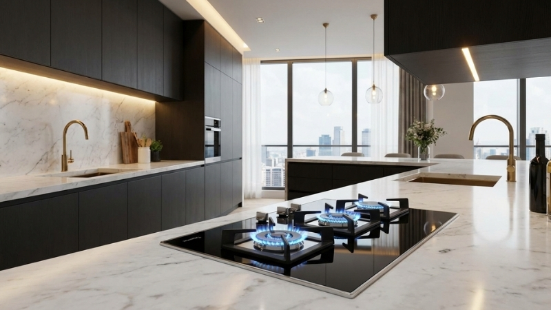 Bếp gas &acirc;m mang lại vẻ đẹp tinh tế v&agrave; gi&uacute;p tối ưu diện t&iacute;ch cho gian bếp gia đ&igrave;nh