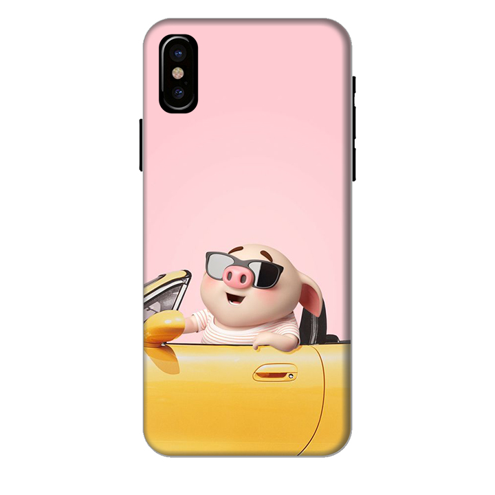Ốp lưng nhựa cứng nhám dành cho iPhone X in hình HEO TẬP LÁI Ô TÔ