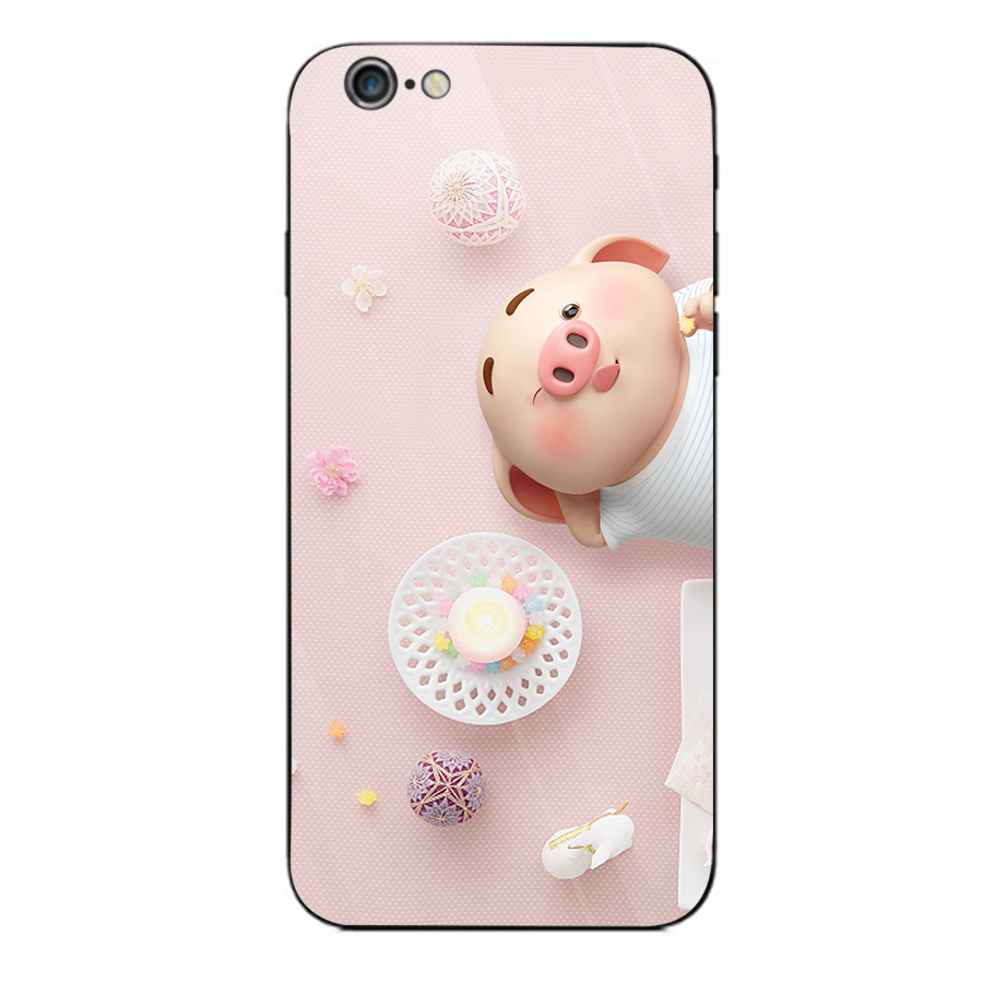 Ốp kính cường lực dành cho điện thoại iPhone 6/6s - heo hồng - hh232