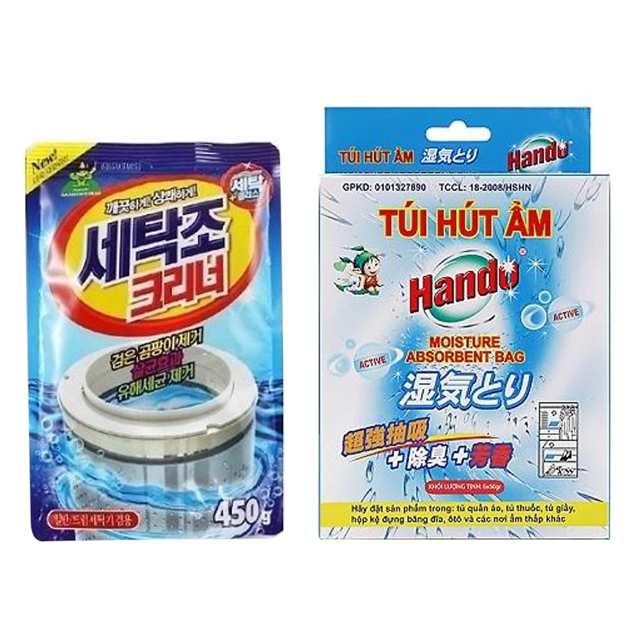 999329 , 4673481951169 , 62_8048531 , 180000 , Combo-goi-bot-tay-ve-sinh-long-may-giat-450g-Korea-va-hop-5-tui-hut-am-chong-moc-Hando-62_8048531 , tiki.vn , Combo gói bột tẩy vệ sinh lồng máy giặt 450g Korea và hộp 5 túi hút ẩm chống mốc Hando Combo gói bột tẩy vệ sinh lồng máy giặt 450g Korea và hộp 5 túi hút ẩm chống mốc Hando