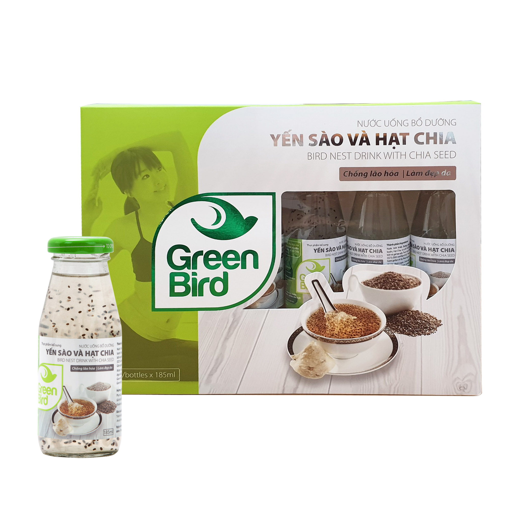 Hộp quà Green Bird - Nước Uống Bổ Dưỡng Yến Sào và Hạt Chia - (6chai*185ml)