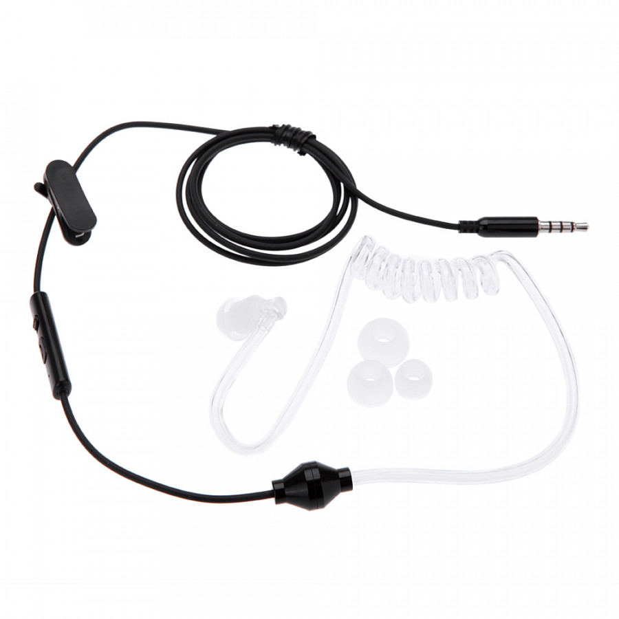 Anti-Radiation Air Tube Stereo Headset Monaural In Ear Mic Headphones With Earbud For Iphone Samsung Xiaomi Mp3 Tablet - Black