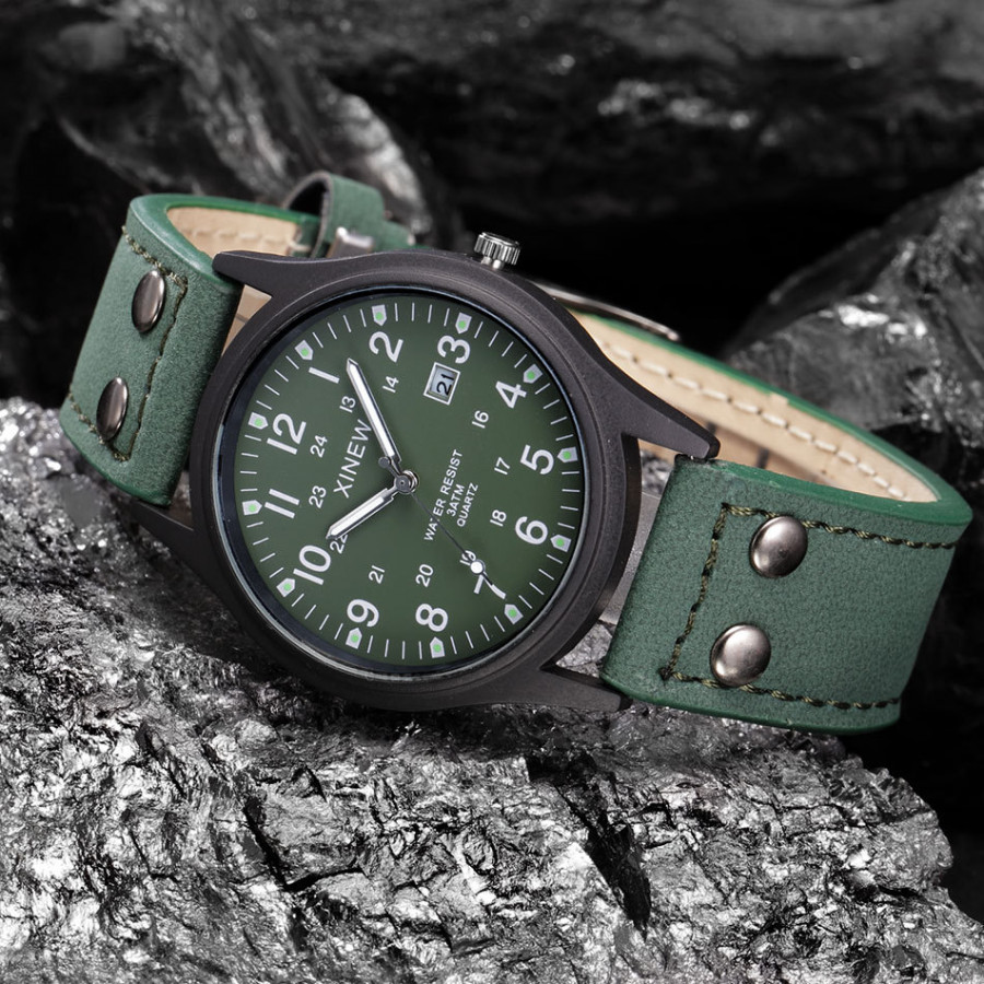 Men Military Waterproof Calendar Quartz Watch Frosted Leather Band Clocks
