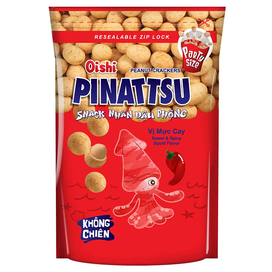 Thùng 20 Gói Snack Oishi Pinattsu Đậu Phộng Vị Mực Cay (100g/Gói)