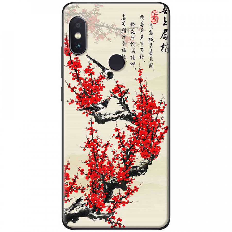 Ốp lưng dành cho Xiaomi Redmi Note 6 Pro mẫu Hoa đào đỏ thư pháp