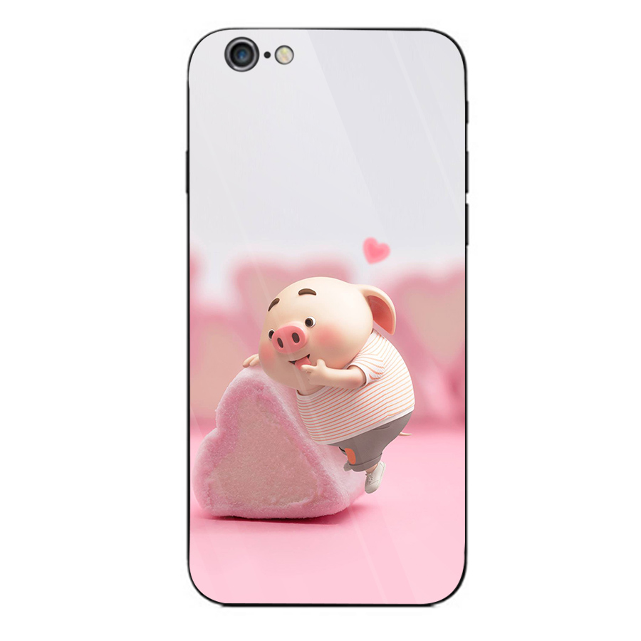 Ốp kính cường lực dành cho điện thoại iPhone 6/6s - heo hồng - hh234