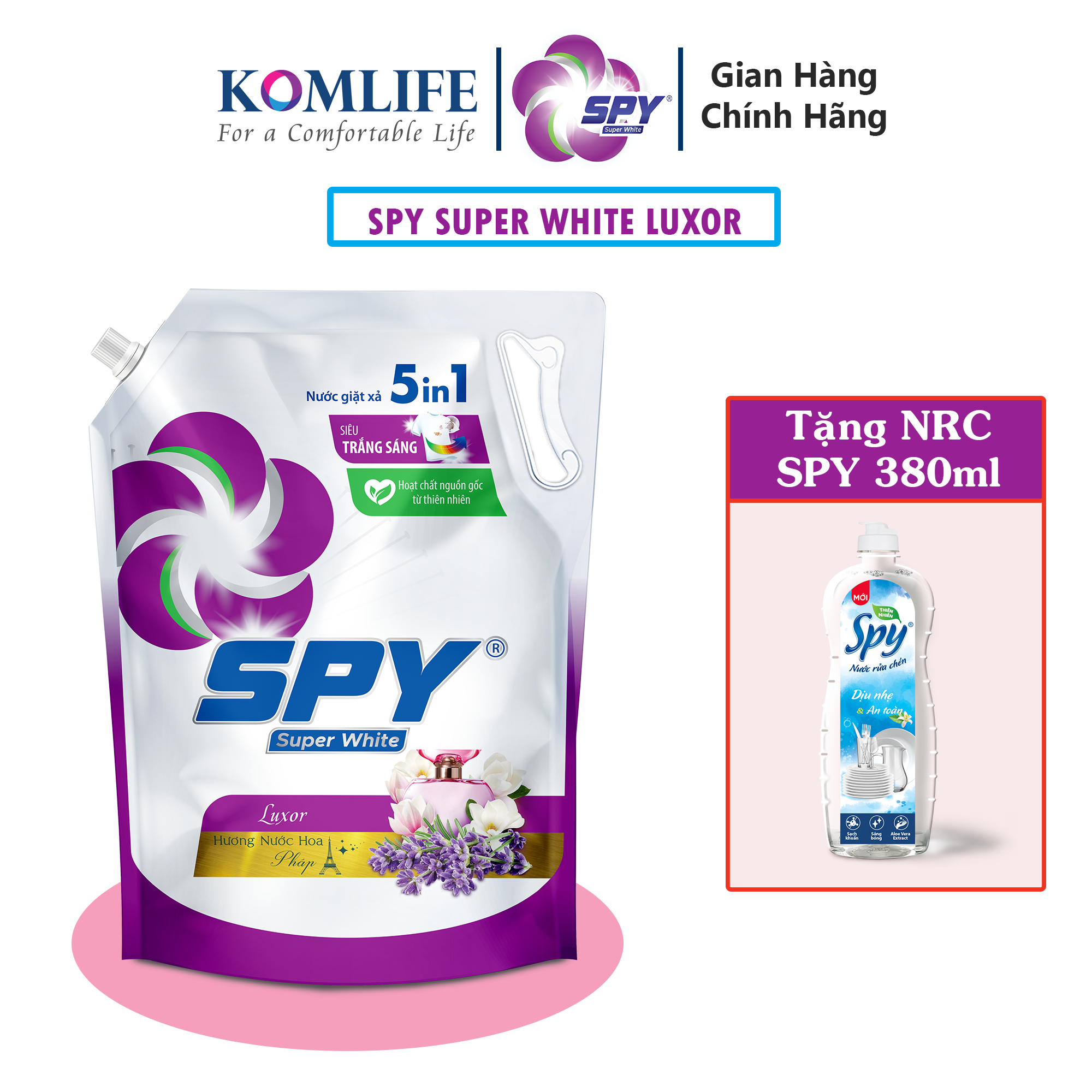 Combo 2 túi nước giặt xả SPY Super White Luxor 3,6kg siêu trắng sáng hương nước hoa Pháp