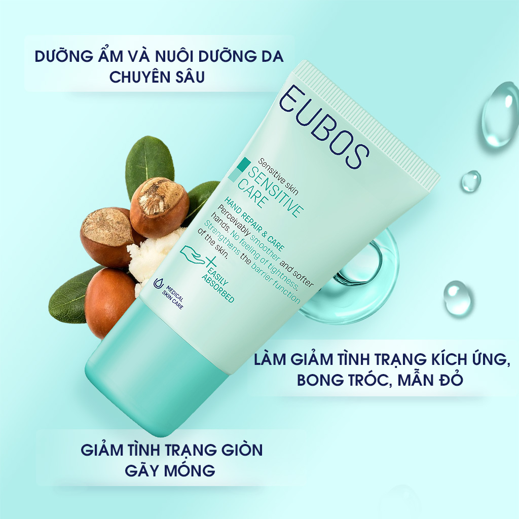 Combo Hai Chai Mini Kem Dưỡng Da Tay Cho Da Nhạy Cảm EUBOS SENSITIVE HAND REPAIR &amp; CARE 25ml