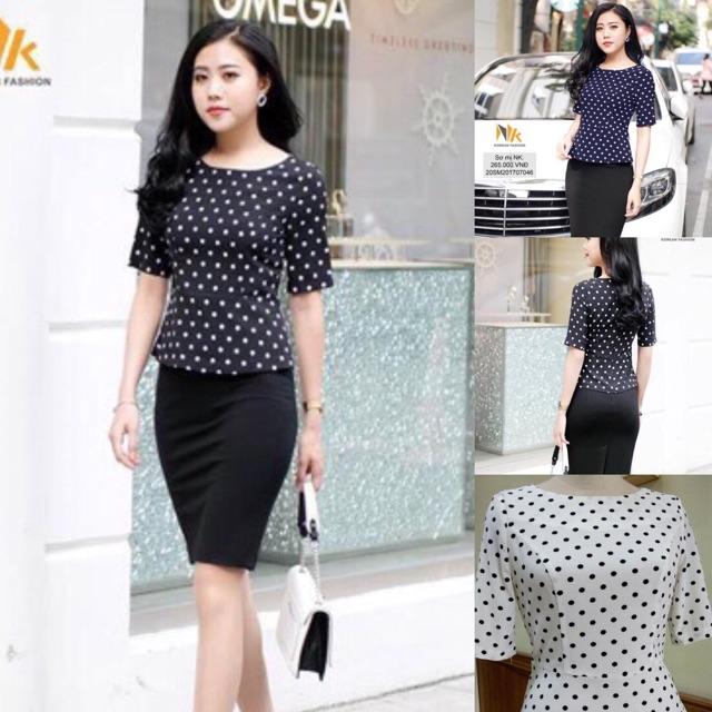 New Sơ mi peplum chấm bi