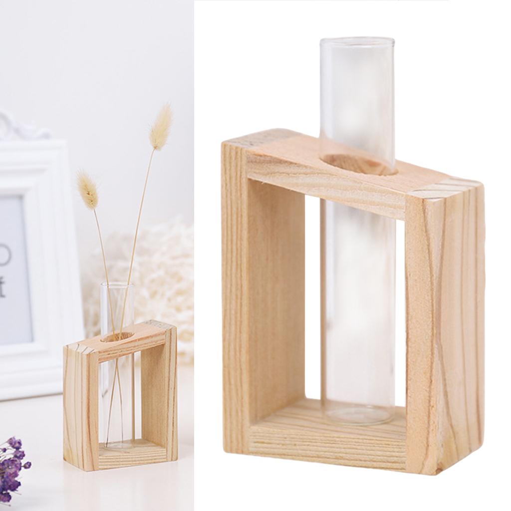 Tabletop Planter Flower Bud Vase Desktop Glass Terrarium Wooden Stand Test Tube Vase for Propagating Hydroponic Plants Home Garden Wedding Decoration