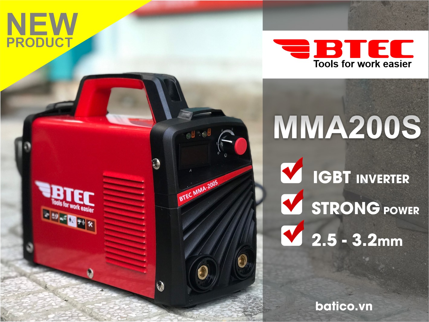 Máy hàn que điện tử BTEC MMA-200S ( hàn liên tục que 2.5mm-3.2mm)- Hàng chính hãng