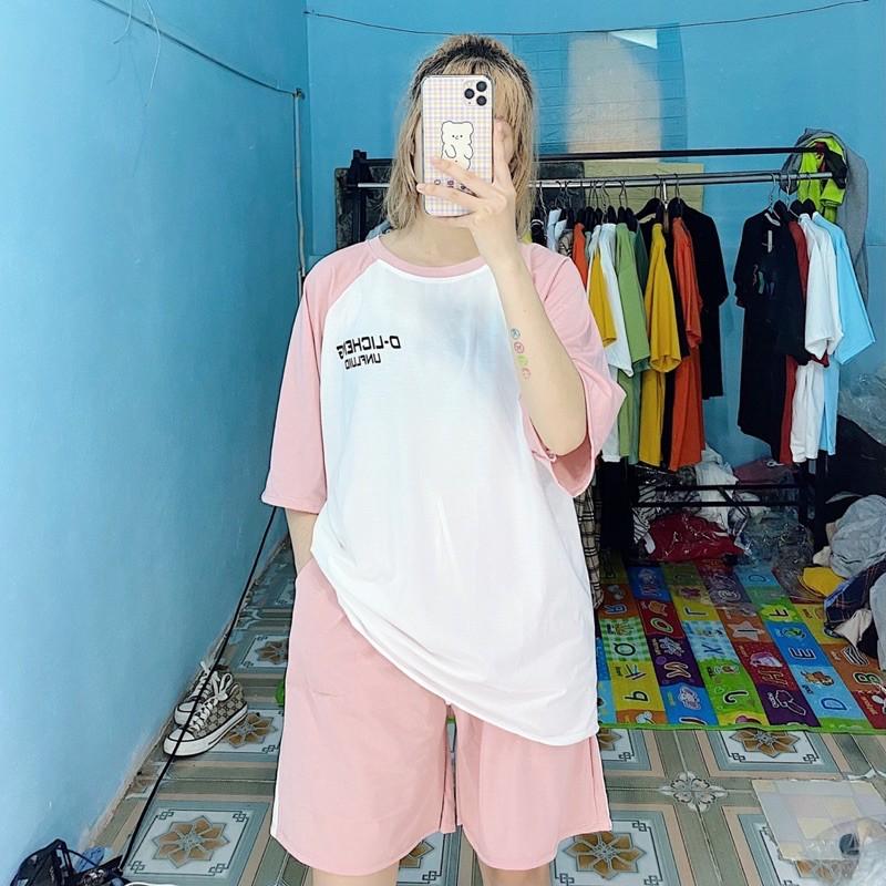 Bộ Đùi cotton tay lỡ Unisex . Bộ Phối zalang Quần 3 sọc đùi