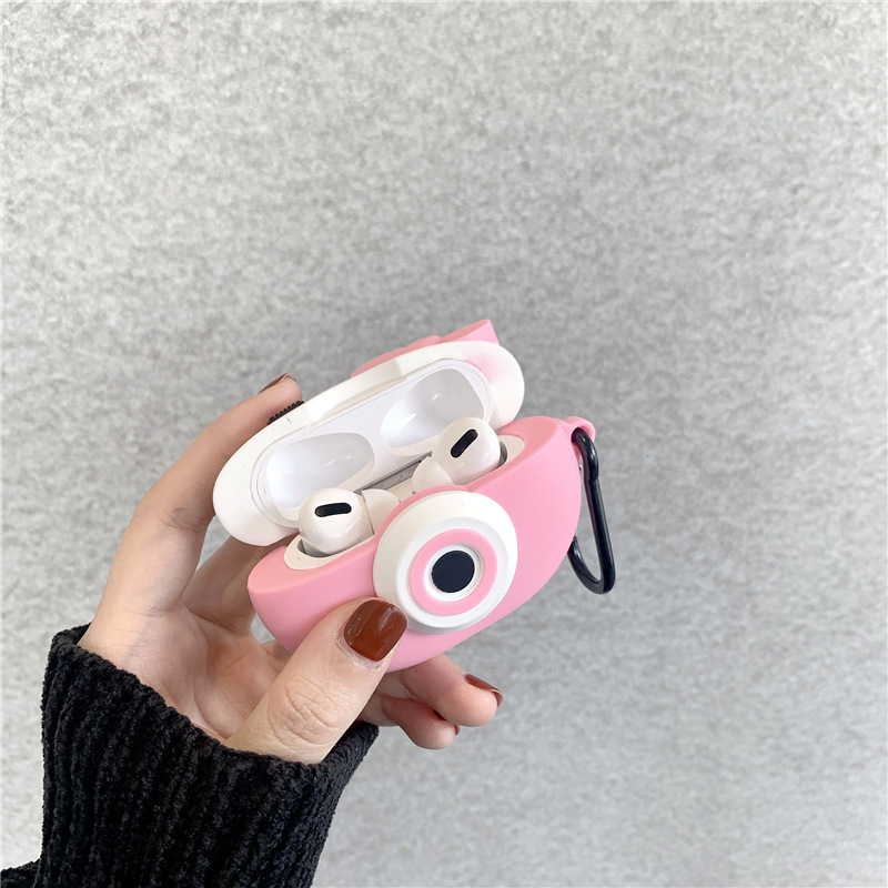 Airpods Pro Case, Bao Case Ốp Bảo vệ Cho Airpods Pro Hình Máy Ảnh Mèo Hồng