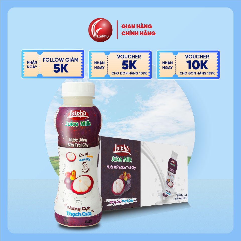 Sữa Trái Cây Măng Cụt Thạch Dừa Lai Phú Chai 300ml - Thùng 24 Chai