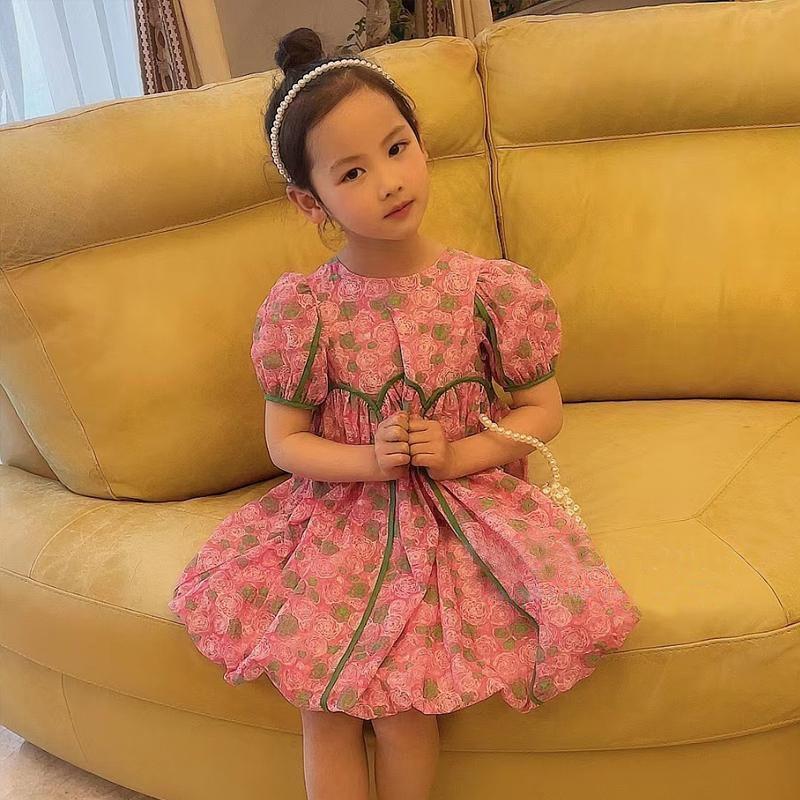 CHENGRUI Cô gái mùa hè ăn mặc mùa hè cô gái nhỏ mảnh hoa lưới màu đỏ ngọt ngào phong cách phương Tây thời trang giản dị bé váy công chúa