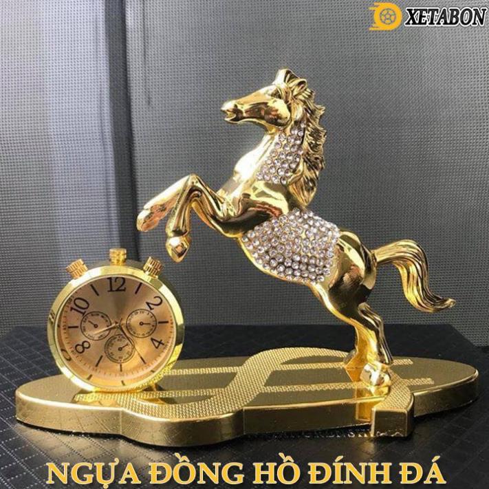 Tượng ngựa mạ vàng đồng tích hợp đồng hồ tiện lợi - tặng kèm nước hoa - mã đáo thành công