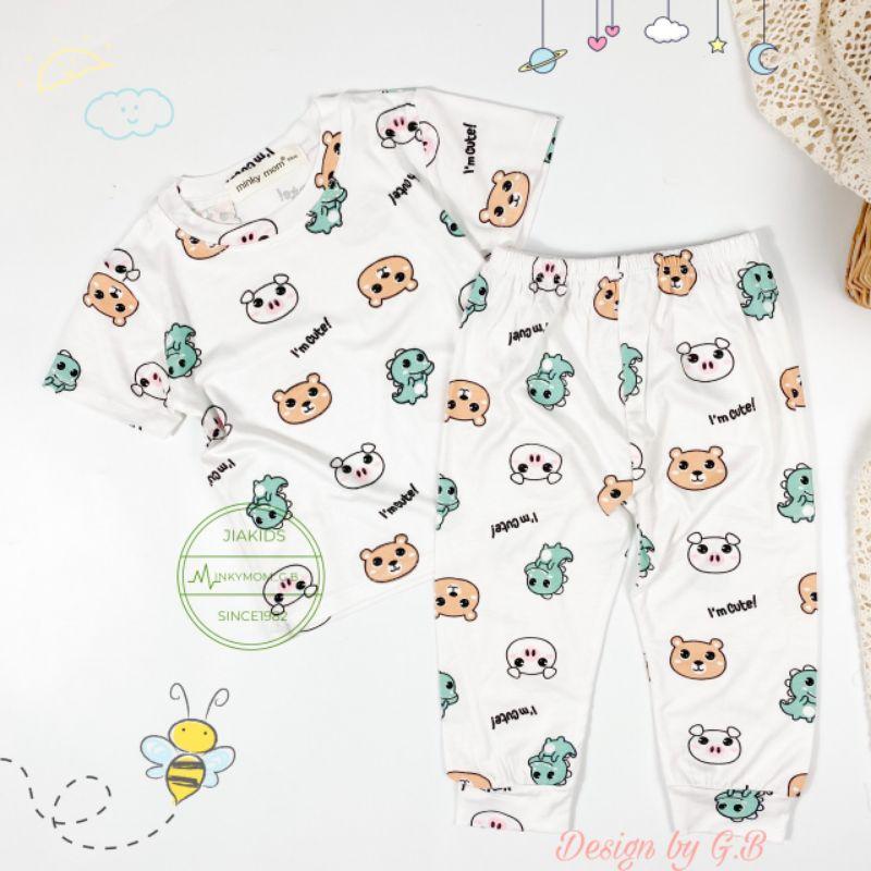 Bộ cộc tay quần alibaba thun lạnh Minky Mom màu trơn cho bé trai bé gái từ 5-19kg