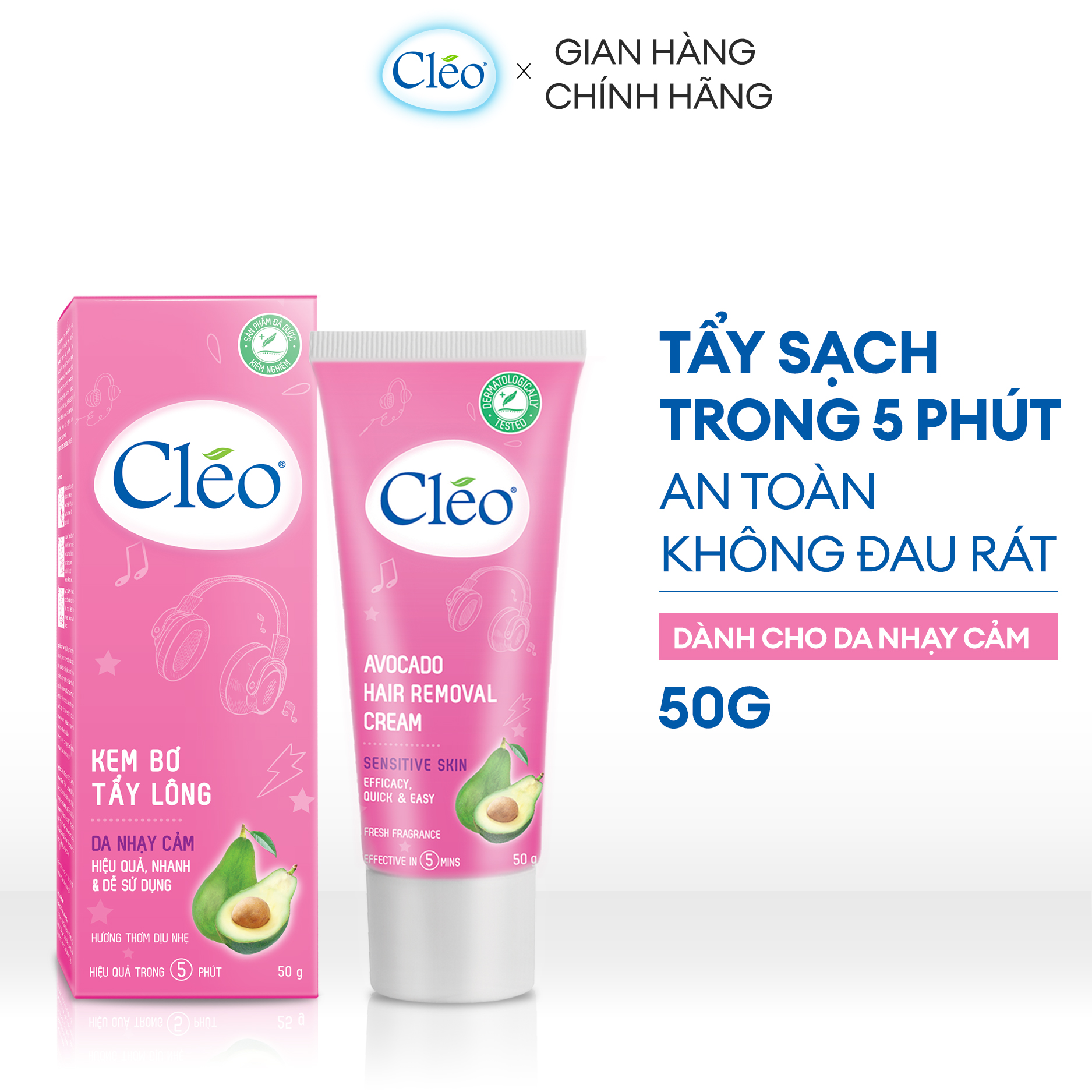 Kem Tẩy Lông Chiết Xuất Bơ Cleo Dành Cho Da Nhạy Cảm 50g, an toàn, không đau và đạt hiệu quả nhanh chóng