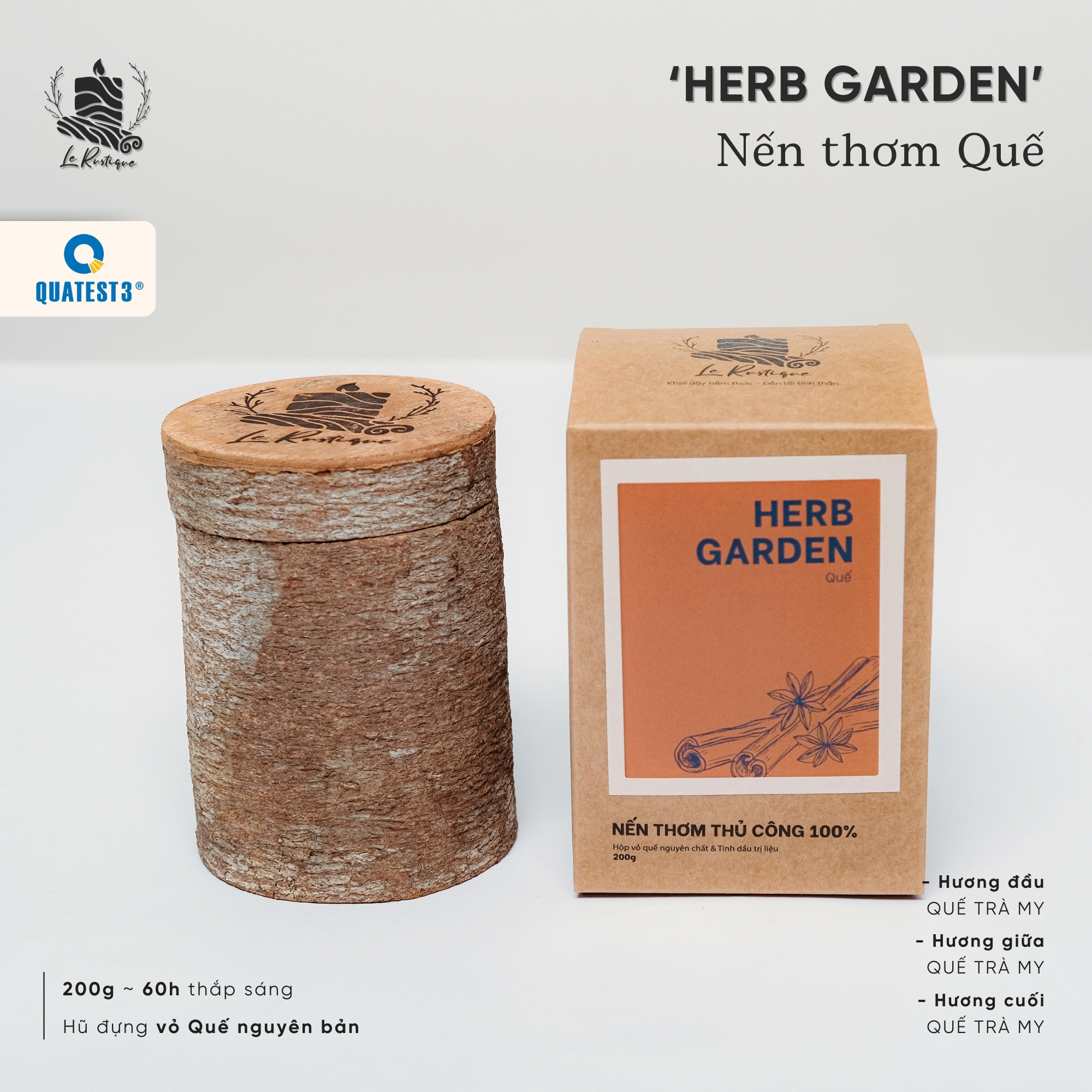 Nến Thơm Trị Liệu Le Rustique Quế (Herb Garden) - Nến Thơm Cao Cấp - An Toàn Sức Khỏe