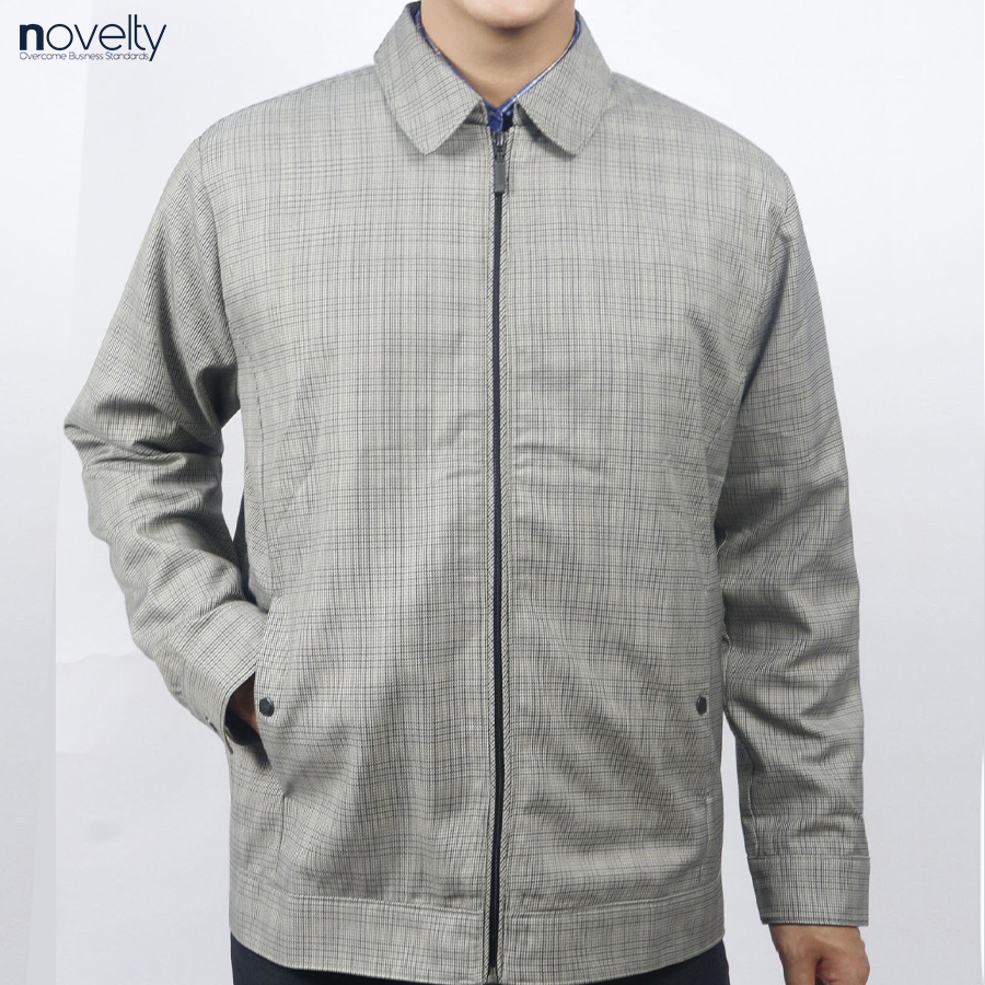 Áo Jacket nam 2 lớp cổ bẻ Novelty Casual caro nhỏ màu xám NJKMCNMT3B2305682