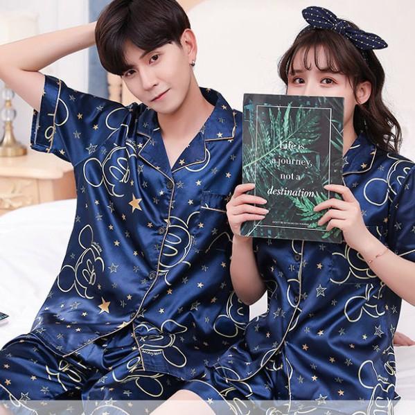 Bộ Đồ Ngủ Lụa Bóng Gợi Cảm Mặc Nhà Cho Cả Nam Và Nữ áo nữ đồ bộ pyjama pijama Đồ ngủ đôi đồ mặc nhà thu đông lụ