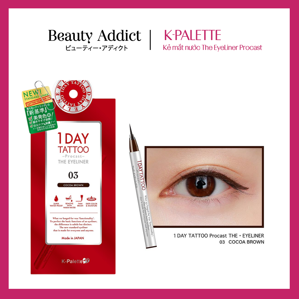 Bút Kẻ Viền Mắt Nhật Bản K-Palette 1DAY TATTOO Procast THE EYELINER, Bền Màu, Chống Nước, Chống Lem, Lâu Trôi, Bền Màu 24h