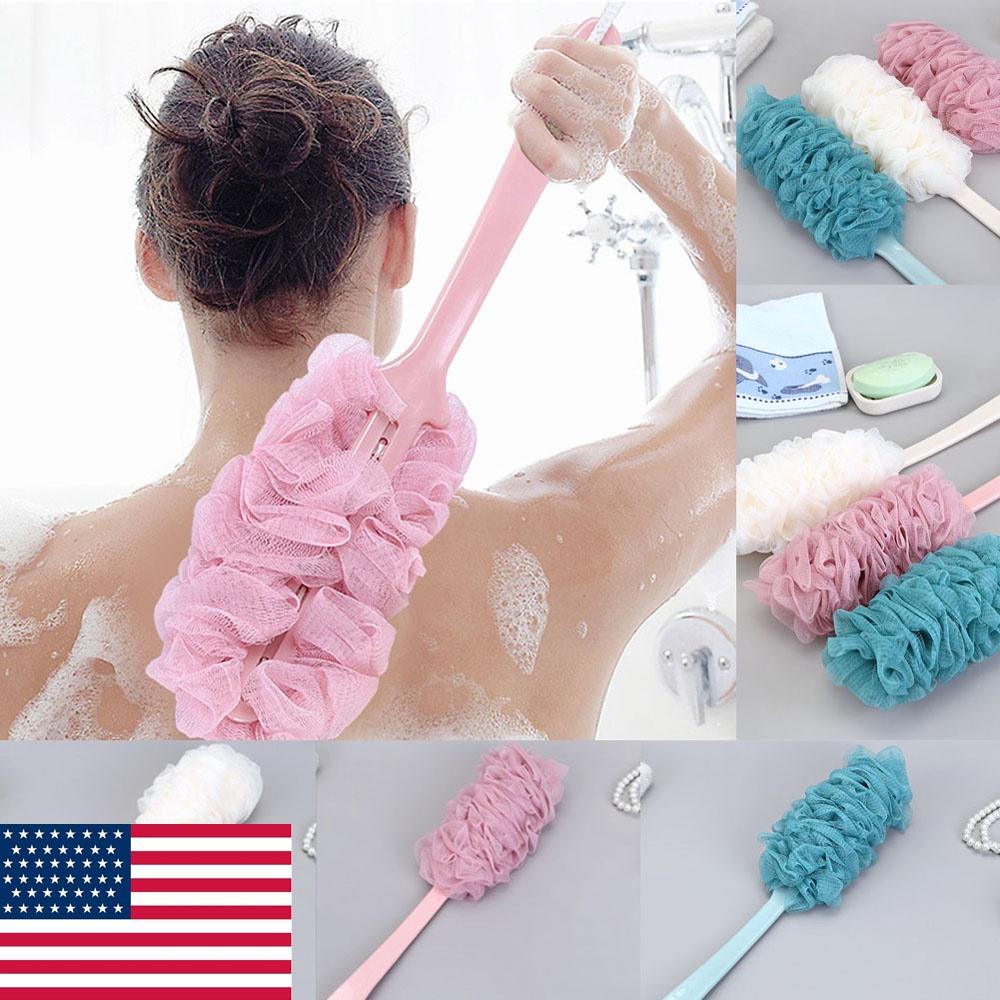 1pc Long Handle Bath Brush Back Bath Shower Scrubber Body Soft Mesh Scrub Puff Clean Oneself Bath Back Brush Sponge