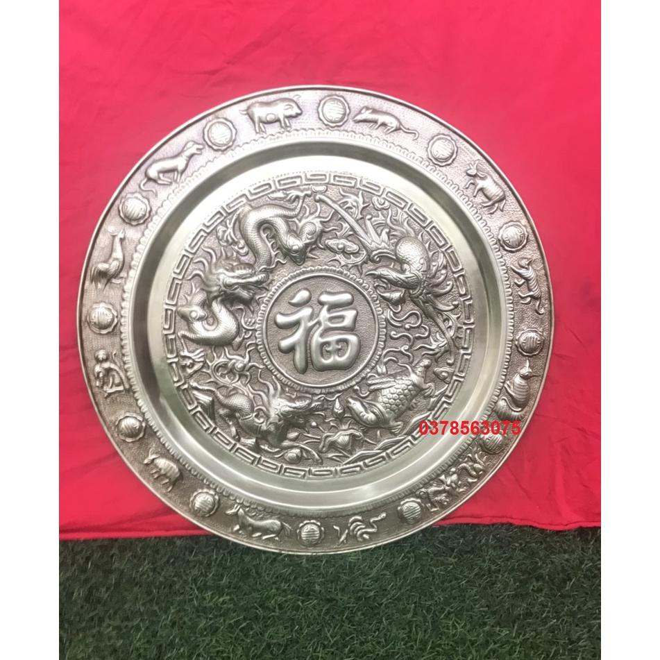 Mâm đồng chữ phúc hán màu giả cổ 52cm