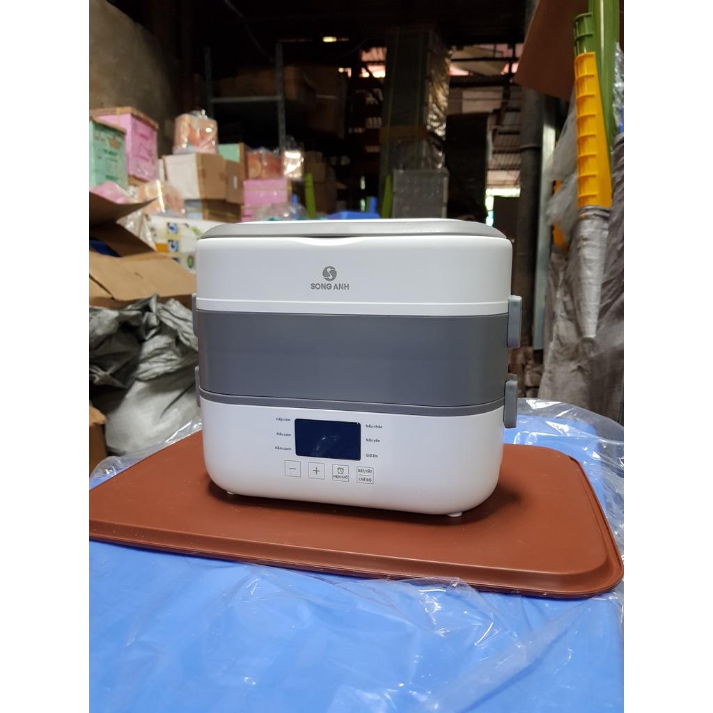 Hộp cơm hâm nóng thức ăn cắm điện inox 2 tầng, Hộp cơm giữ nhiệt thức ăn inox cao cấp