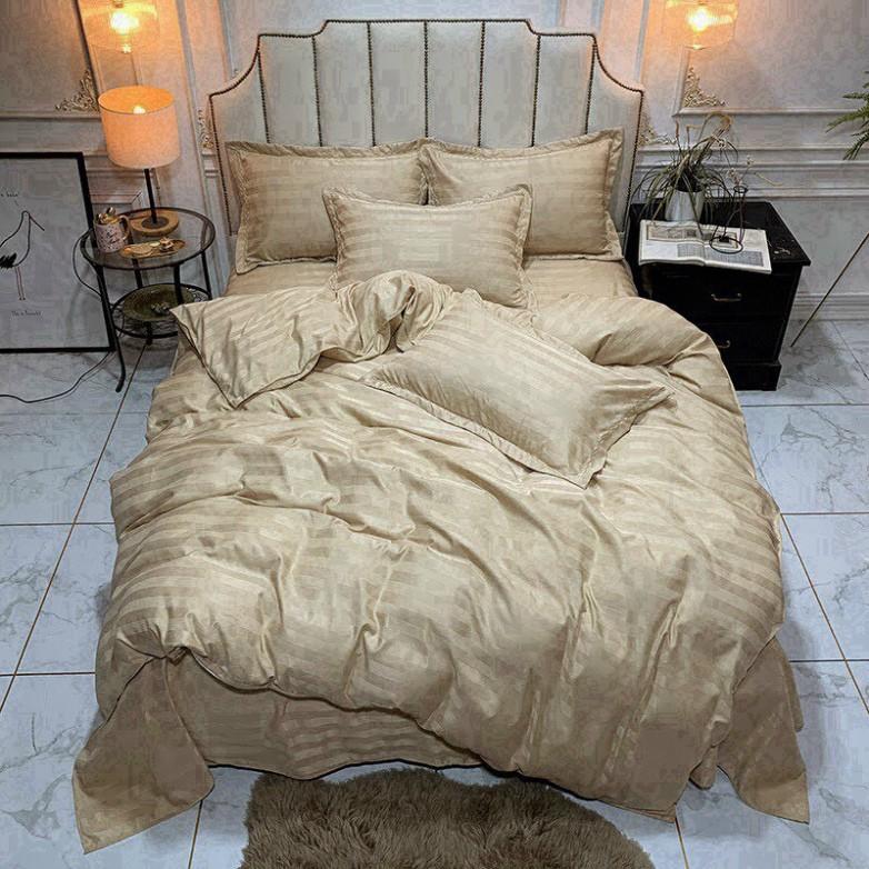 Bộ 4 Món Ga Gối SỌC 3F Vải Cotton Lụa Hàng Chuyên Cho Gia Đình Và Khách Sạn - Đỏ Mận - LAN PHAM BEDDING