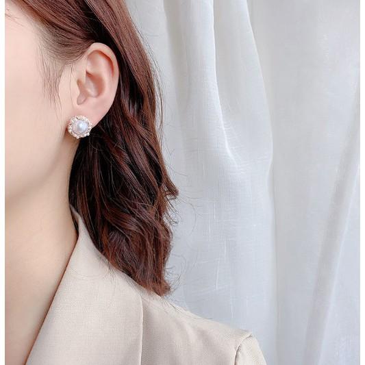 Bông Tai Dáng Nụ Tròn Đính Đá, Phong Cách Hàn Quốc Hiện Đại, BT10