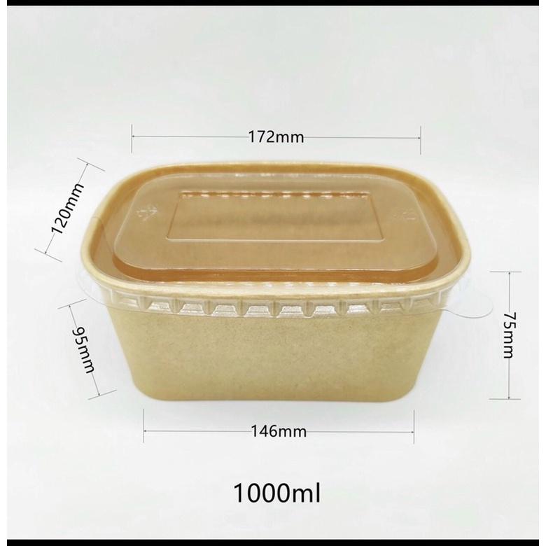 50 cái Hộp giấy vuông bento kèm nắp 750ml, 1000ml