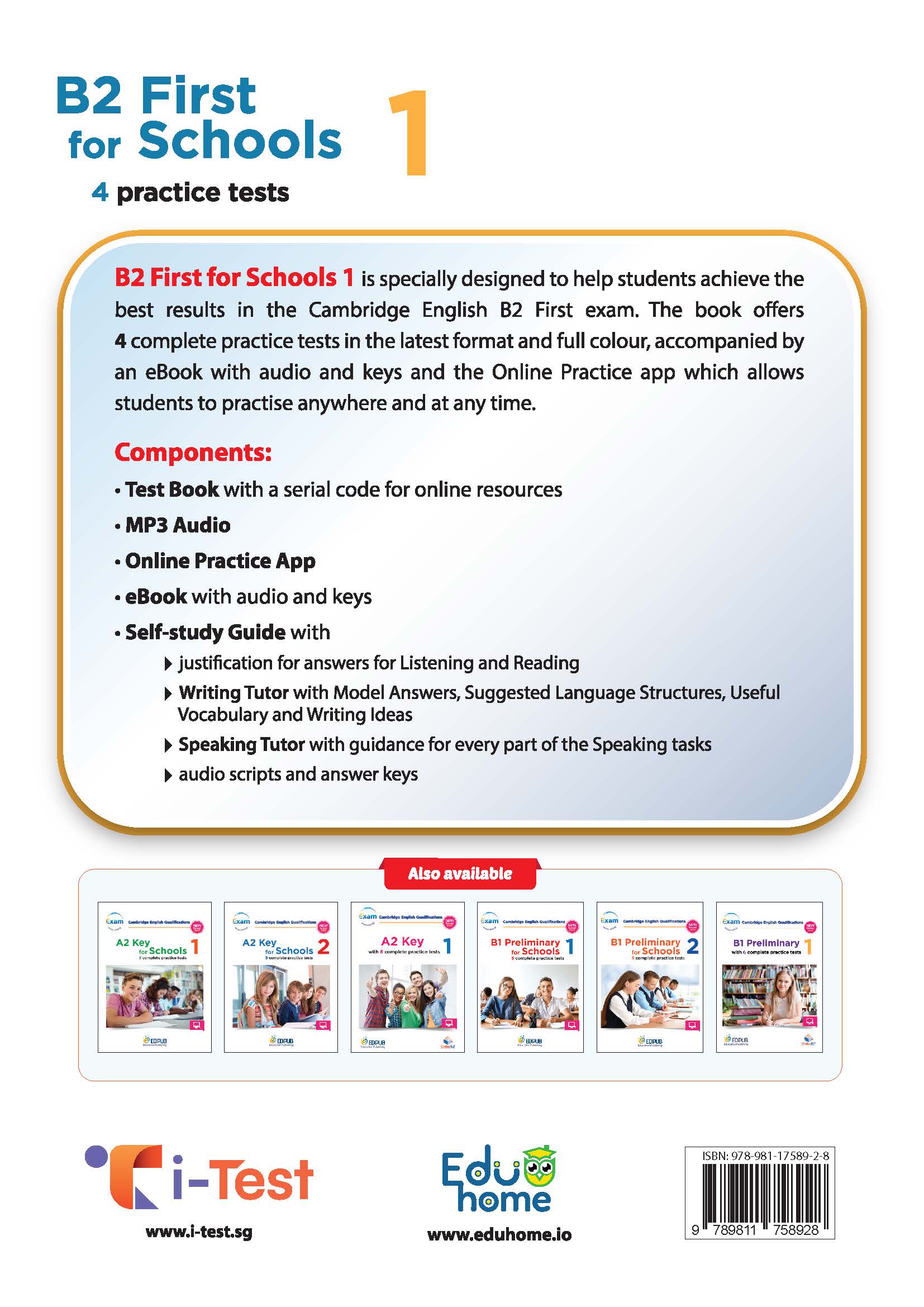 B2 First for School Preliminary 1 with 4 Practice Tests - Latest Format
