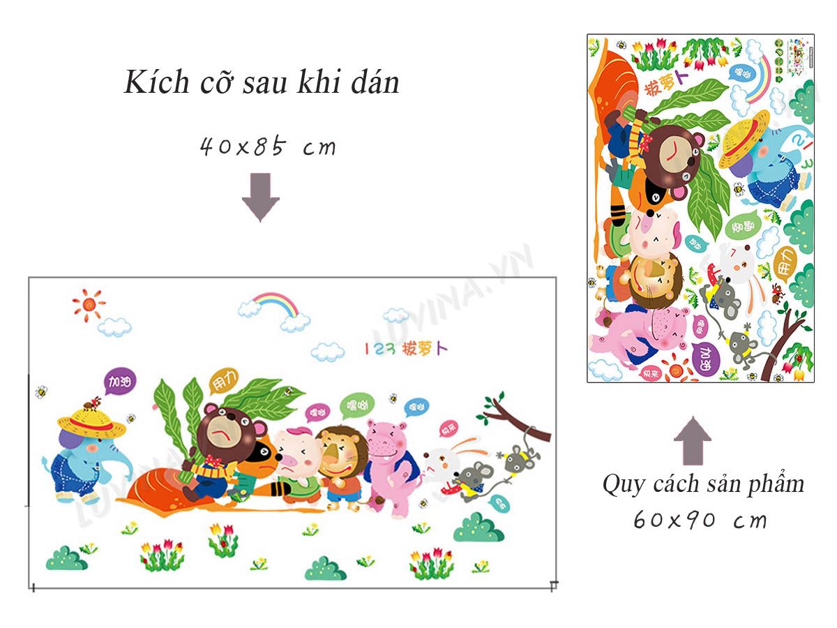 Decal dán tường Thỏ yêu trăng và thú nhổ cà rốt - HP488