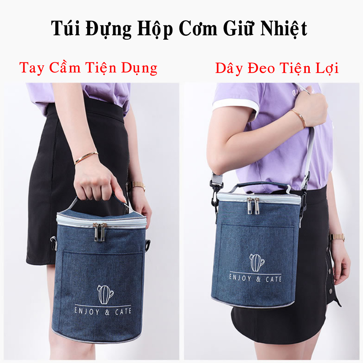 Bộ Hộp Đựng Cơm 3 Tầng Có Lõi Hâm Nóng Màu Đen – Tặng Túi Giữ Nhiệt Cao Cấp Chính Hãng miDoctor – Túi Giữ Nhiệt Màu Ngẫu Nhiên
