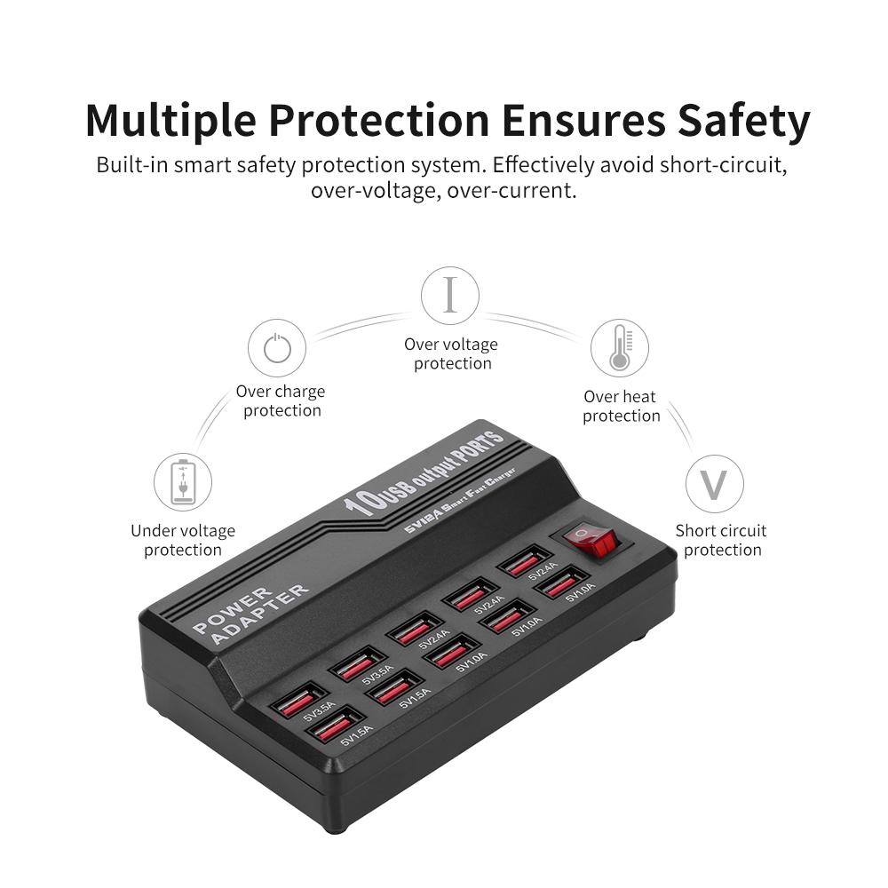 Bộ sạc thông minh với 10 cổng USB đa năng