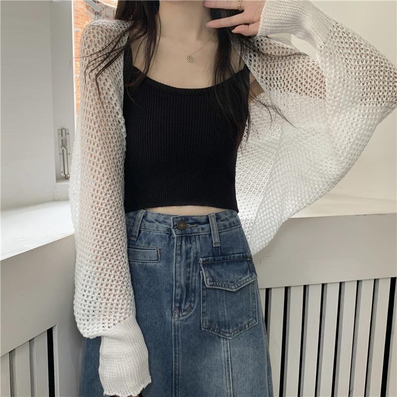 Áo KHOÁC NGOÀI LEN LƯỚI Cardigan Quảng Châu tay dài mỏng dáng lửng màu sắc xinh xắn dễ phối đồ