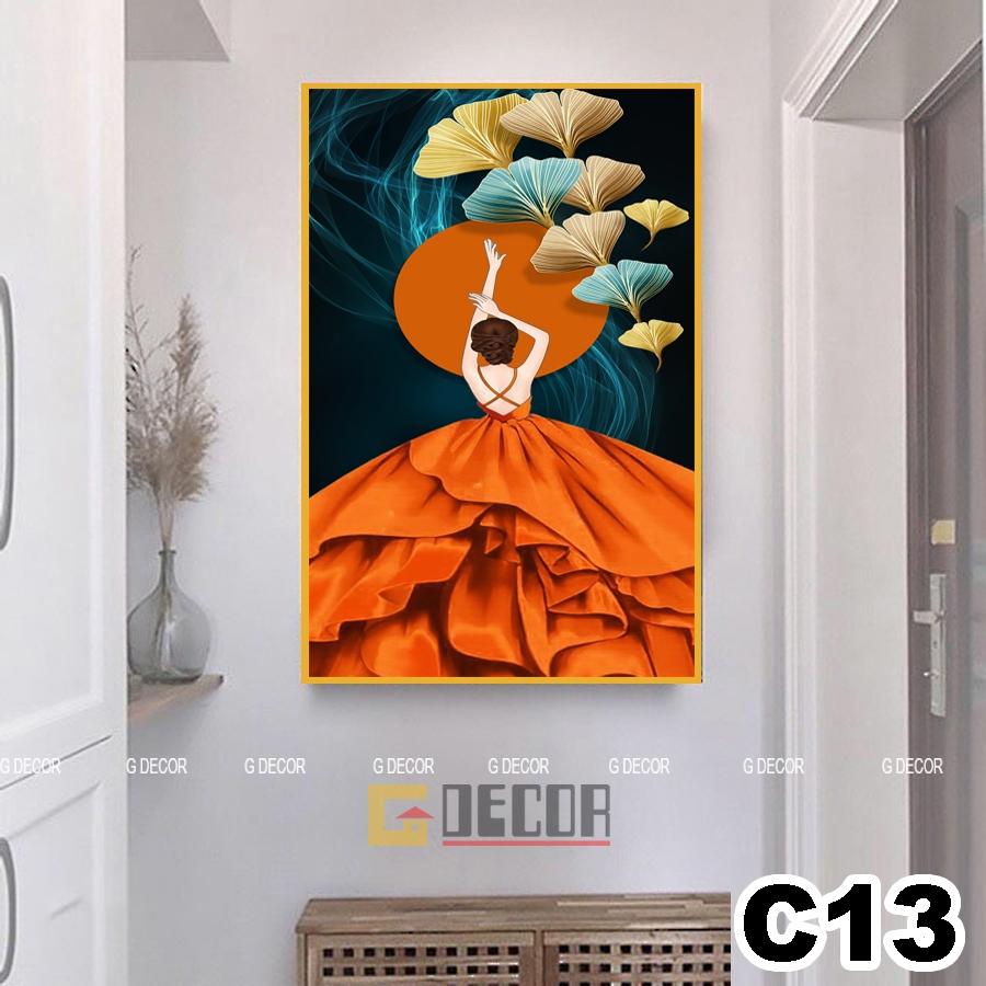 Tranh treo tường canvas 1 bức phong cách hiện đại Bắc Âu, tranh cô gái trang trí phòng khách, phòng ngủ, spa C12