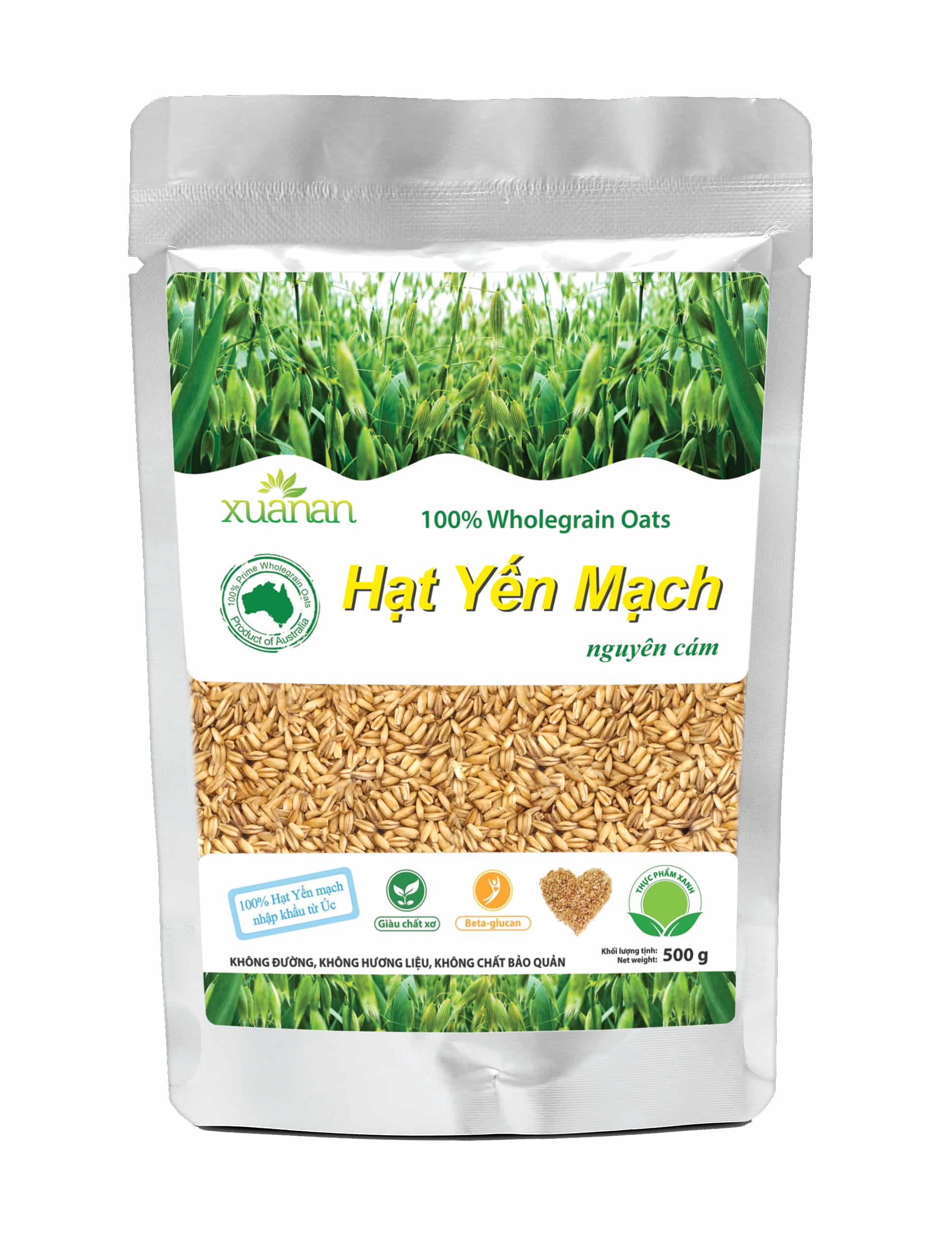 Hạt Yến Mạch Nguyên Cám Úc Xuân An [ko đường] Túi 500G (100% Australian Wholegrain Oats) (Tặng Kèm 1 Túi Yến Mạch 180G)