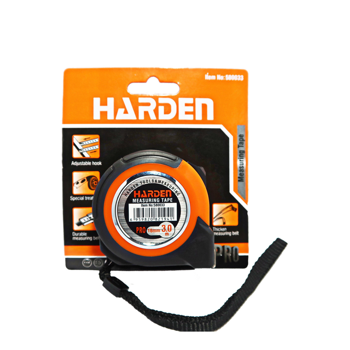 THƯỚC DÂY CUỘN 3M x 16mm HARDEN 580033 - Hàng Chính Hãng - Lá Thước Bằng Hợp Kim Thép Mềm Mỏng, Giúp Thao Tác Dễ Dàng, Tiện Dụng. Vỏ Ngoài Bằng Nhựa Mềm, Chống Trơn, Chống Va Đập.