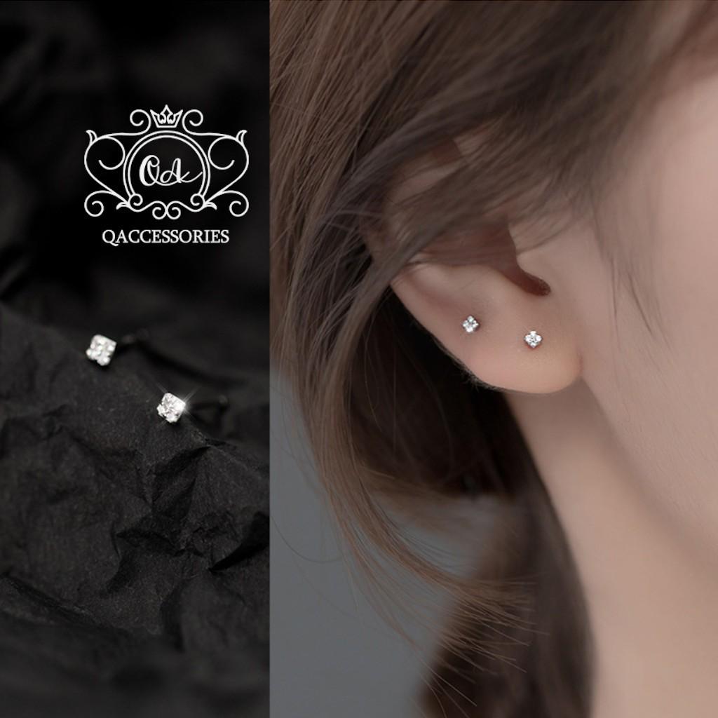Bông tai bạc 925 vuông nhỏ đính đá khuyên nam nữ nụ mini S925 SQUARE Silver Earrings QA SILVER EA201005