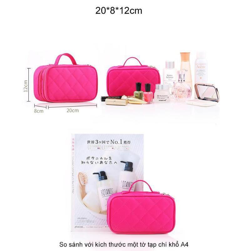 Túi đựng đồ trang điểm mỹ phẩm 2 tầng - đen
