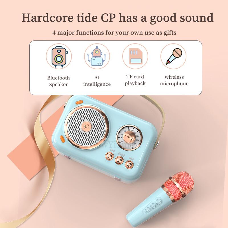 Loa Bluetooth Karaoke Di Động Ngoài Trời Mini Có Thẻ Micro Không Dây Loa Siêu Trầm Âm Lượng Lớn Caixa De Som Quà Tặng Trẻ Em Màu sắc: Phiên bản Mic Kép