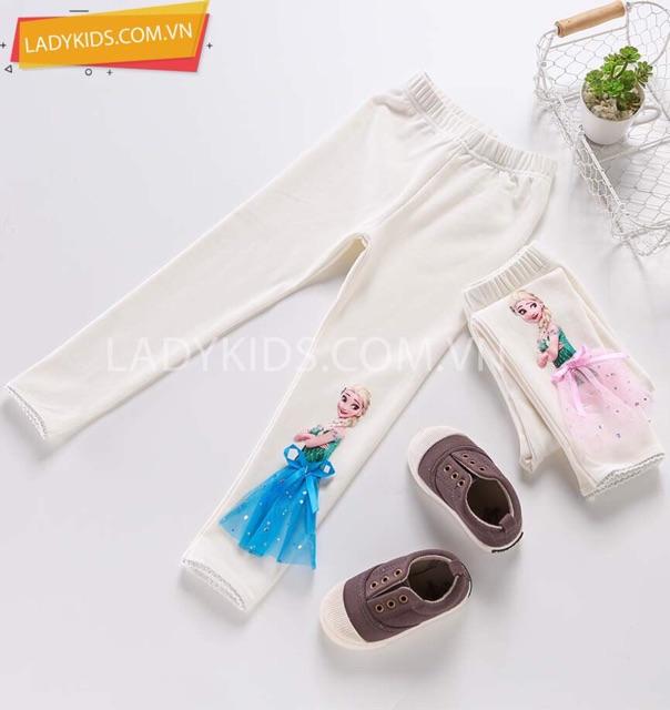 Quần legging bé gái, quần elsa, quần legging bé gái elsa, legging bé gái gấu đính elsa, quần công chúa elsa