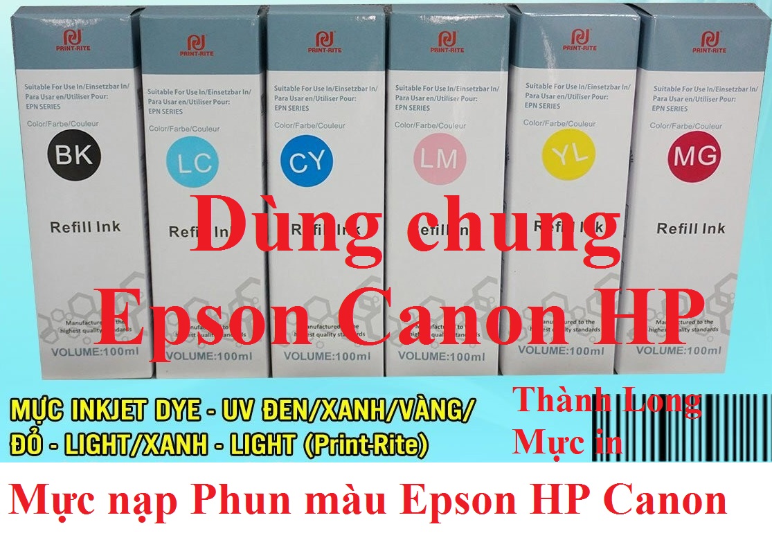 Bộ 6 chai mực bơm cho máy in phun Epson màu chuẩn, bảo vệ đầu phun