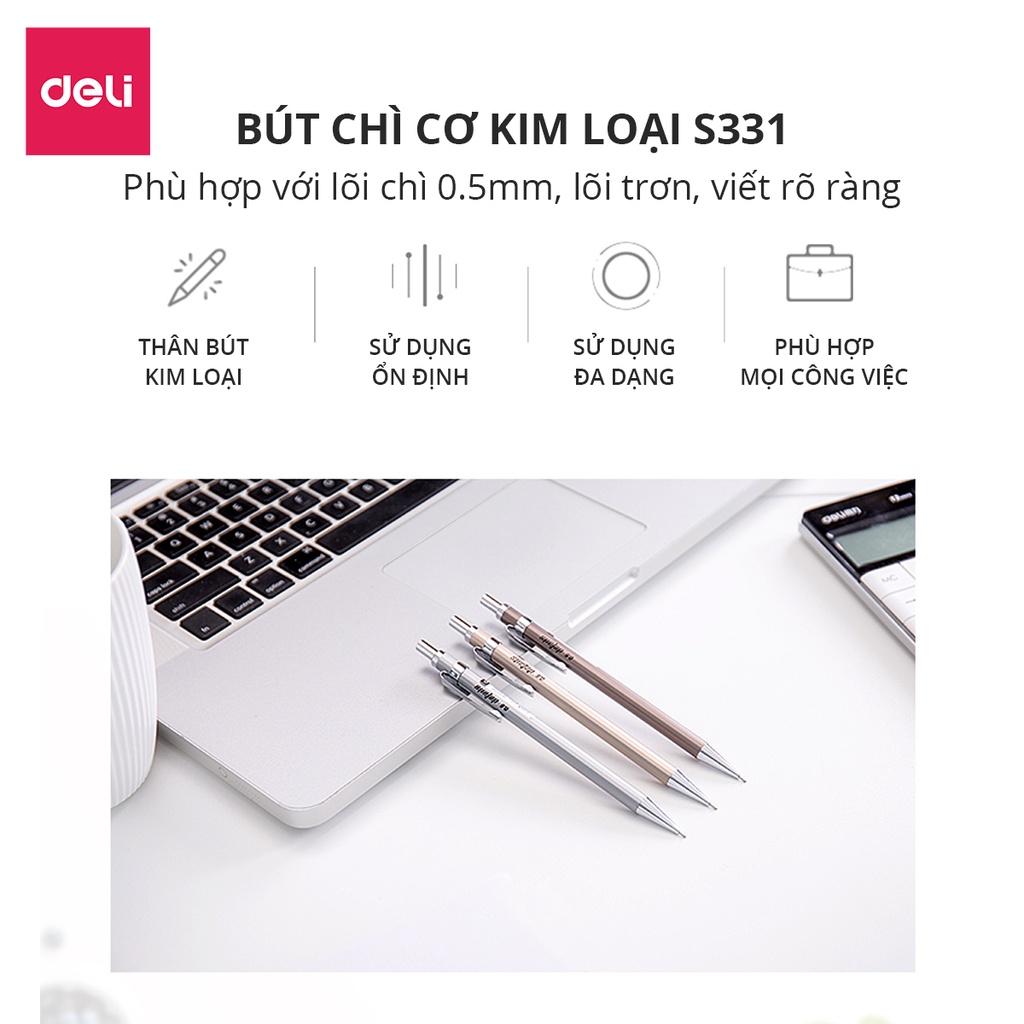 Bút Chì Kim Bấm Thân Kim Loại Ngòi 0.5mm Kèm Đầu Tẩy Học Sinh Deli - Phù Hợp Cho Văn Phòng, Nhà Trường, Vẽ Kĩ Thuật